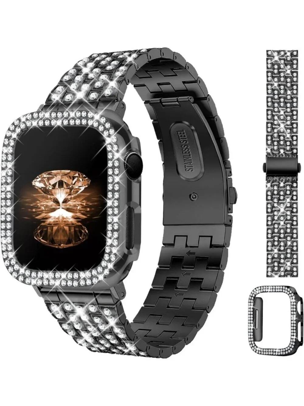 Luxury Diamond Bling Bands for Apple Watch 38mm-49mm, Metal Bracelet Strap